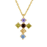 Rainbow Cross Crystal Necklace 925 Silver CZ Necklace Jewelry for Women