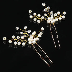 Rattan Hairpin Tiara Crystal Pearl Wedding Hair Clips