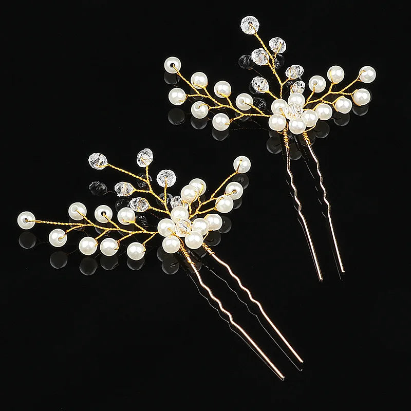 Rattan Hairpin Tiara Crystal Pearl Wedding Hair Clips