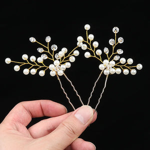 Rattan Hairpin Tiara Crystal Pearl Wedding Hair Clips