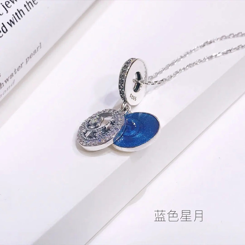925 Silver Necklace Round Board Pendant Chain