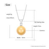 925 Silver Round Ceramic Pendant Necklace for Women Wedding