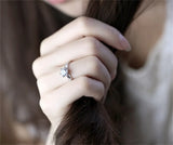 Tibetan Silver Ring Rhinestones Cubic Zircon Women Allergy Engagement Band