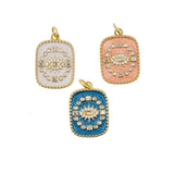 Round Evil Eye Necklace Pendant Plated Zircon Enamel Charm Jewelry