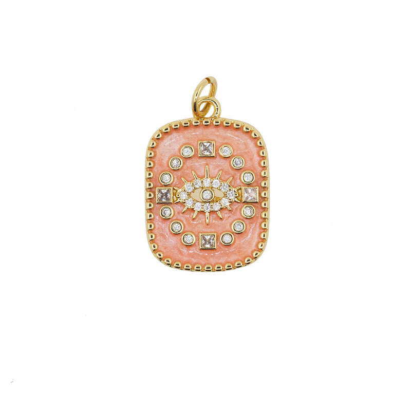 Round Evil Eye Necklace Pendant Plated Zircon Enamel Charm Jewelry