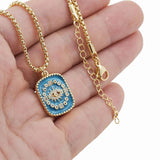 Round Evil Eye Necklace Pendant Plated Zircon Enamel Charm Jewelry