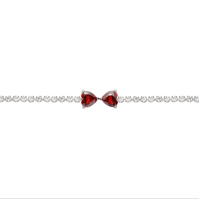 Heart Bow Bracelet for Women Stainless Steel Silver Chain Gift