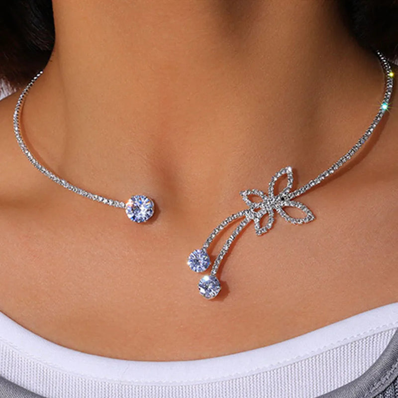 Crystal Butterfly Choker Necklace for Women
