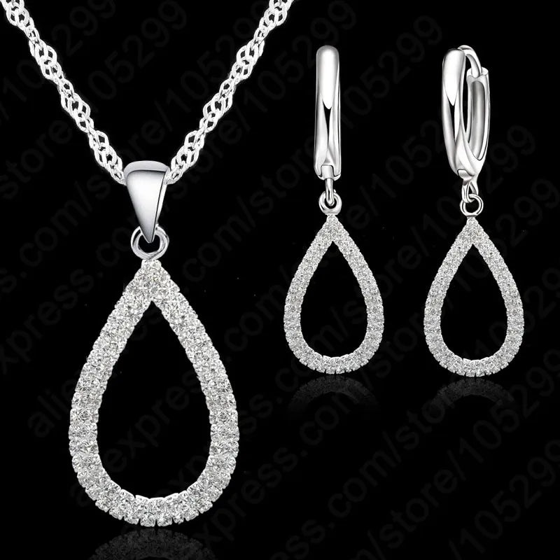 Romantic Wedding Bridal Jewelry Set 925 Silver Zircon Crystal