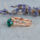 Rose Green Gems Bridal Ring Set Zircon Wedding Ring Set