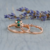 Rose Green Gems Bridal Ring Set Zircon Wedding Ring Set