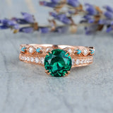 Rose Green Gems Bridal Ring Set Zircon Wedding Ring Set