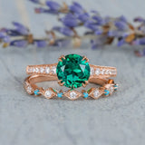 Rose Green Gems Bridal Ring Set Zircon Wedding Ring Set