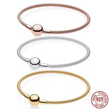 925 Silver Woven Snake Bone Chain Bracelet with Round Buckle - DIY Gift
