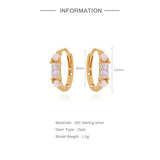 Pink Opal Zircon Hoop Earrings, 925 Sterling Silver, Women Jewelry