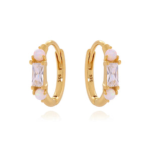 Pink Opal Zircon Hoop Earrings, 925 Sterling Silver, Women Jewelry
