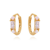 Pink Opal Zircon Hoop Earrings, 925 Sterling Silver, Women Jewelry