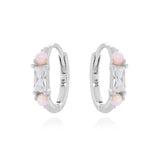 Pink Opal Zircon Hoop Earrings, 925 Sterling Silver, Women Jewelry