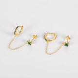 Zircon Tassel Chain Earrings 925 Sterling Silver Double Ear Studs for Women