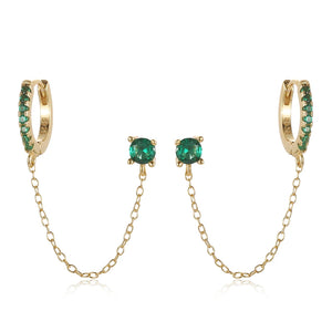Zircon Tassel Chain Earrings 925 Sterling Silver Double Ear Studs for Women