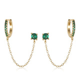 Zircon Tassel Chain Earrings 925 Sterling Silver Double Ear Studs for Women