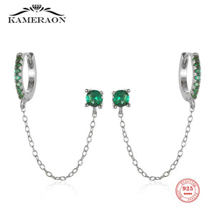Zircon Tassel Chain Earrings 925 Sterling Silver Double Ear Studs for Women