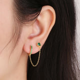 Zircon Tassel Chain Earrings 925 Sterling Silver Double Ear Studs for Women