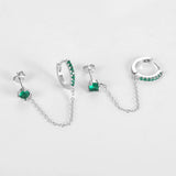 Zircon Tassel Chain Earrings 925 Sterling Silver Double Ear Studs for Women