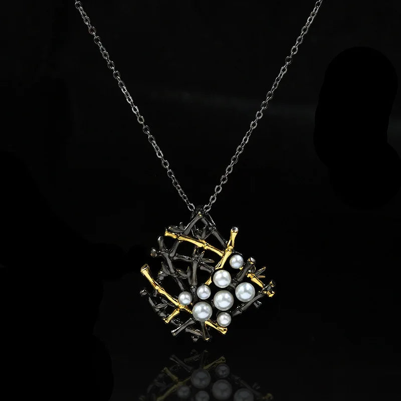 Geometric Cross Pendant Pearl Necklace Clavicle Chain