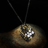 Geometric Cross Pendant Pearl Necklace Clavicle Chain