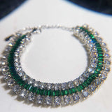 S925 Silver Emerald Tennis Bracelet Zircon Stone Wedding Jewelry