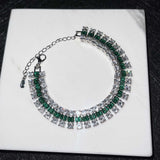 S925 Silver Emerald Tennis Bracelet Zircon Stone Wedding Jewelry