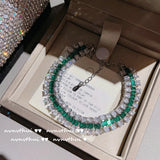 S925 Silver Emerald Tennis Bracelet Zircon Stone Wedding Jewelry