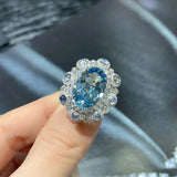 Sea Crystal Wedding Bands Ring Women Engagement Proposal Finger Jewelry