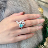 Paraiba Tourmaline Bowknot Open Rings Silver Wedding Engagement Bridal Ring