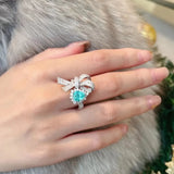Paraiba Tourmaline Bowknot Open Rings Silver Wedding Engagement Bridal Ring