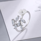 Shell Pearl Flower Ring 925 Silver Stackable Finger Rings J6164