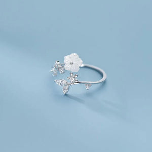 Shell Pearl Flower Ring 925 Silver Stackable Finger Rings J6164