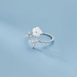Shell Pearl Flower Ring 925 Silver Stackable Finger Rings J6164