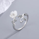 Shell Pearl Flower Ring 925 Silver Stackable Finger Rings J6164