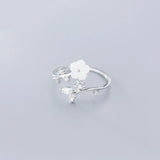 Shell Pearl Flower Ring 925 Silver Stackable Finger Rings J6164