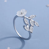 Shell Pearl Flower Ring 925 Silver Stackable Finger Rings J6164