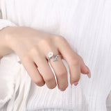 Shell Pearl Flower Ring 925 Silver Stackable Finger Rings J6164