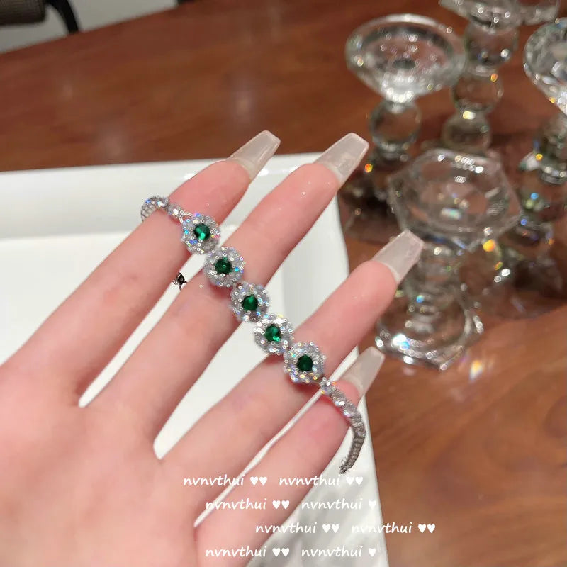 925 Stamp Silver CZ Bracelet for Women Crystal Wedding Jewelry