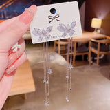 Tassel Zircon Butterfly Stud Earrings Sweet Birthday Gift Jewelry