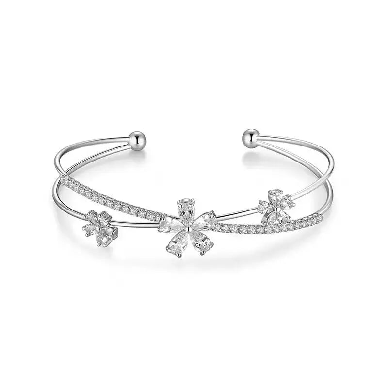 Silver Petals Zircon Bracelet Chain for Women