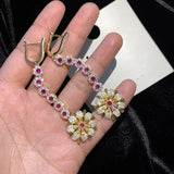 Silver Flower Earrings with Cubic Zirconia Pendant