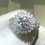 Zircon Inlaid Silver Wedding Party Ring for Women