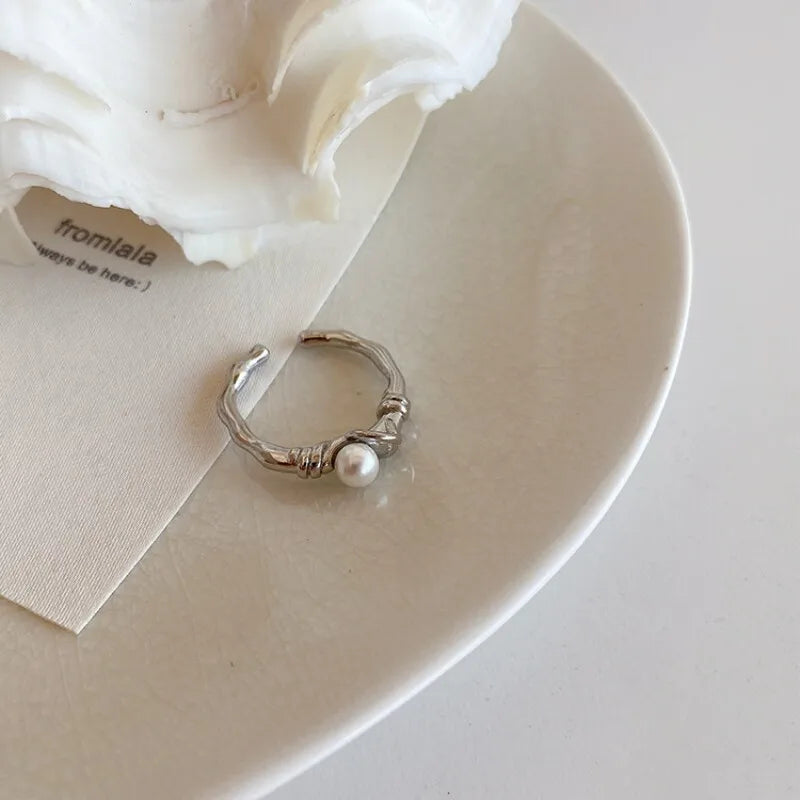 Pearl Plated Silver Irregular Rings for Women