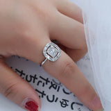 Silver Plated CZ Engagement Ring Hollow Square Bridal Wedding Band